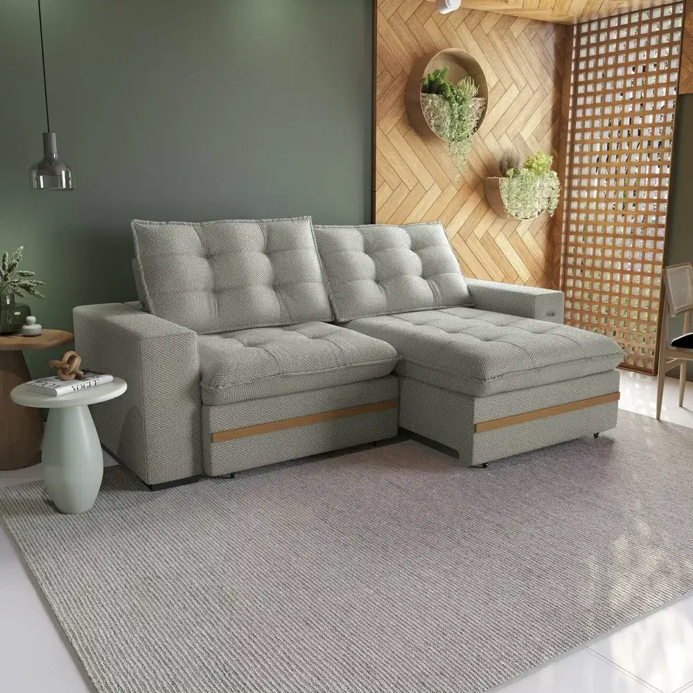 SOFÁ 3 LUGARES 2.60M RETRÁTIL/RECLINÁVEL VITTO TEC SUEDE MESCLA A074 CINZA/BRANCO KAPPESBERG