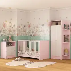Jogo De Quarto Infantil Trevalla Móveis Pom Pom 3 Peças - Rosa/Branco Rosa/Branco