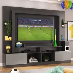 Rack Estante com Painel TV 65 e 2 portas Catar Multimóveis BR3395 Preto/Lacca Fumê