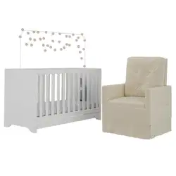 Berço 3x1 com Poltrona de Amamentação Multimóveis MP4064 Branco/Bege Branco/Bege
