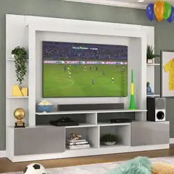 Rack Estante com Painel e Suporte TV 65 e 2 portas Catar Multimóveis BR3386 Branco/Lacca Fumê