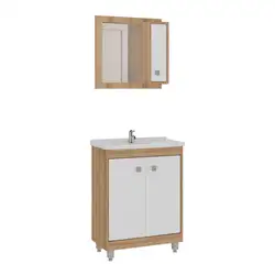 Gabinete Banheiro com Cuba e Espelheira 60cm Multimóveis CR10101 Castanho Argel/Branco Castanho Argel/Branco